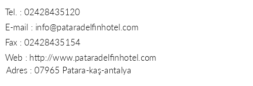 Patara Delfin Hotel telefon numaralar, faks, e-mail, posta adresi ve iletiim bilgileri